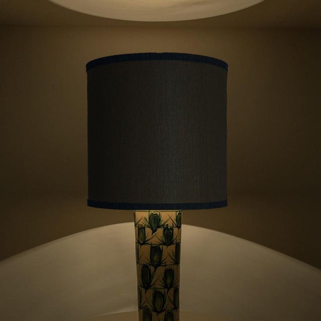 Ceramic Table Lamp with Silk Lampshade by R. Houben, 1970 For Sale - Image 6 of 11