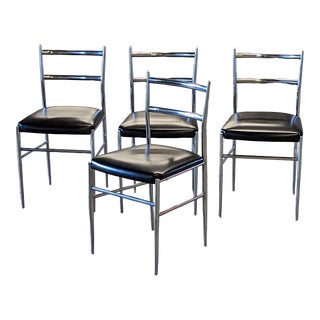 1960s Gio Ponti Mid Century Modern Chrome Superleggers Dining Chairs - Set of 4 For Sale