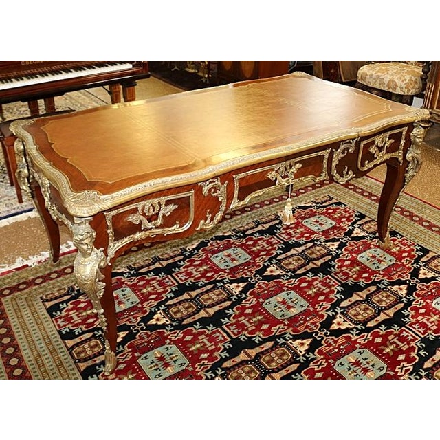 1950s 1950s Bronze Mounted Louis XV French Style Kingwood Writing Desk Bureau Plat For Sale - Image 5 of 11