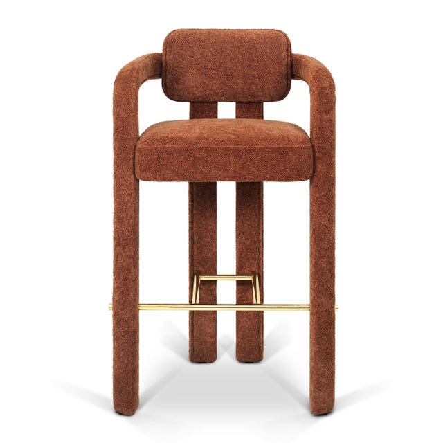 Double Arch Bar Stool in Orange Chenille from Insidherland, in New conditions. Designed from 2000 Labeled by Maker
