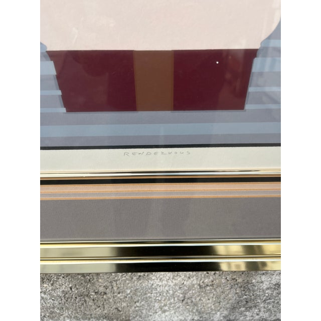 Large 1980s Art Deco Revival Framed Silkscreen "Rendezvous" Signed by the Artist. For Sale - Image 9 of 18