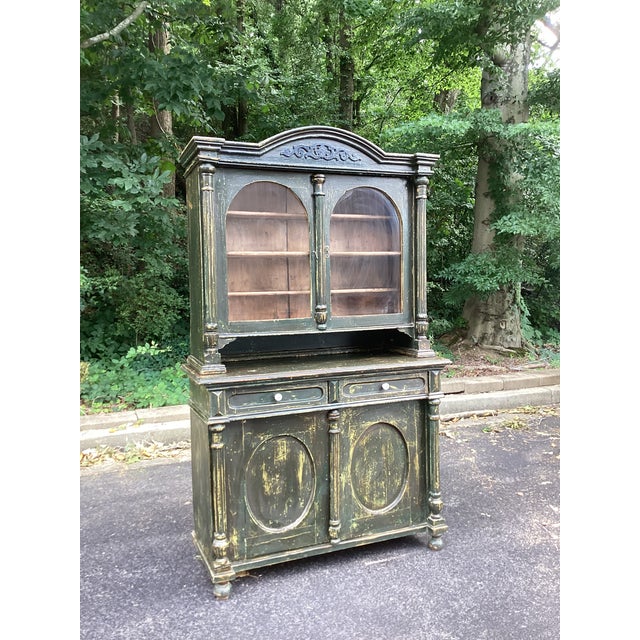 Late 19th Century Antique Swedish Gustavian Style Painted Pine Two-Piece Hutch Cabinet For Sale - Image 5 of 10