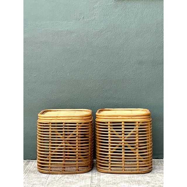 Vintage Woven Rattan Side Tables - Pair For Sale - Image 12 of 12
