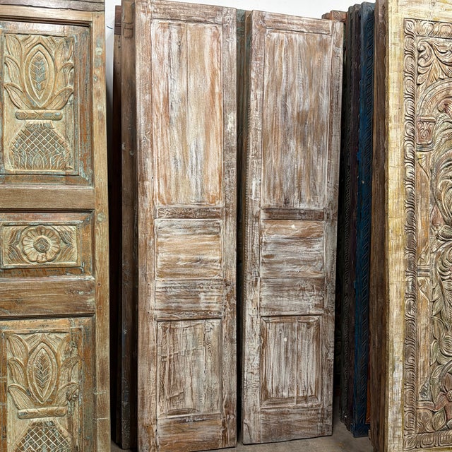 Brown Antique Carved Wood Doors With Metal Accents – Vintage Hinged or Sliding Barn Door 80x36 For Sale - Image 8 of 9