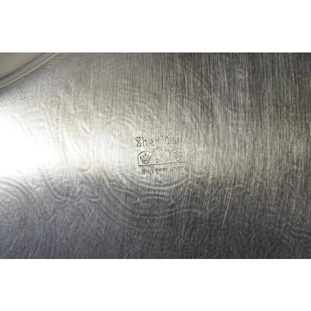 Silver Vintage Sheridan Victorian Silver Plated Footed Round Serving Platter Bar Tray For Sale - Image 8 of 10