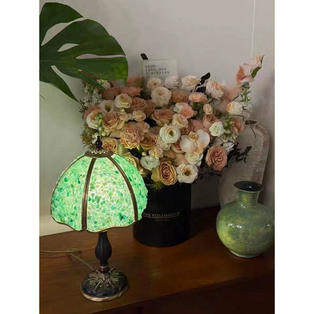 Art Deco Color Stone Collage & Wood-Copper Lamp For Sale - Image 3 of 5