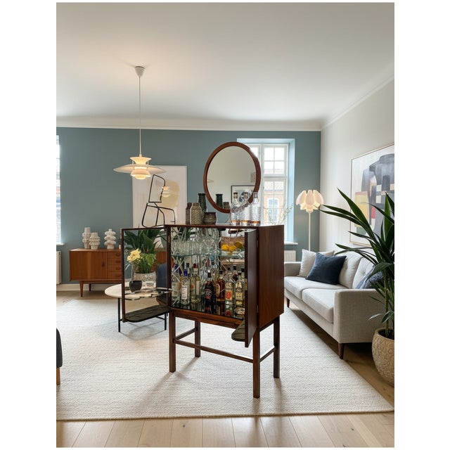 Danish Bar Cabinet in Santos Rosewood with Mirror Interior and Lighting, 1960s For Sale - Image 14 of 18