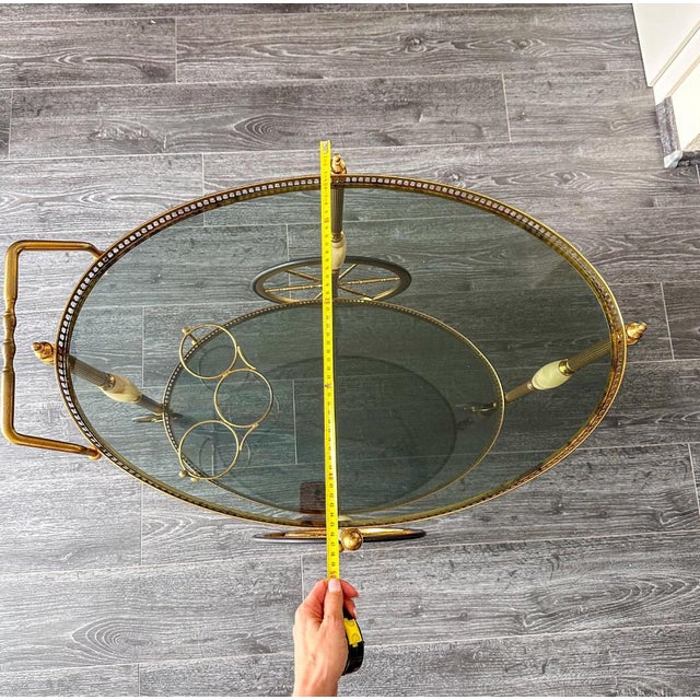 Vintage Brass and Onyx Serving Trolley with Glass, 1960 For Sale - Image 6 of 12