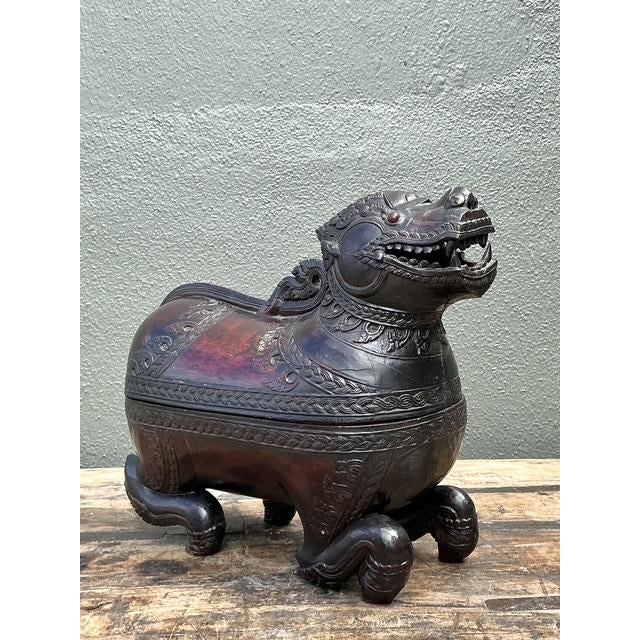 Vintage Asian Carved Wood Lion Box For Sale - Image 4 of 12