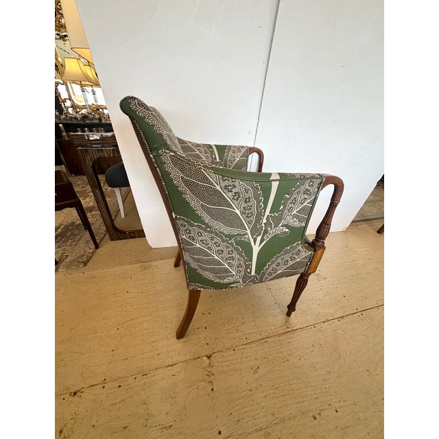 Green Federal Sheraton Inlaid & Newly Upholstered Armchairs -a Pair For Sale - Image 8 of 12