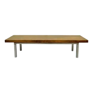 1970s Vintage Industrial Modern Reclaimed Butcher Block Aluminum Base Coffee Table