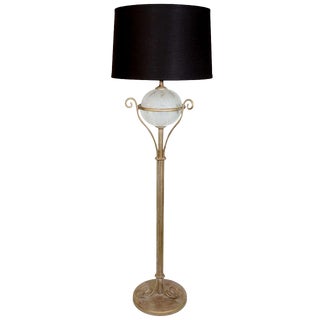 Art Deco Gilded Floor Lamp With Relief Glass Center For Sale