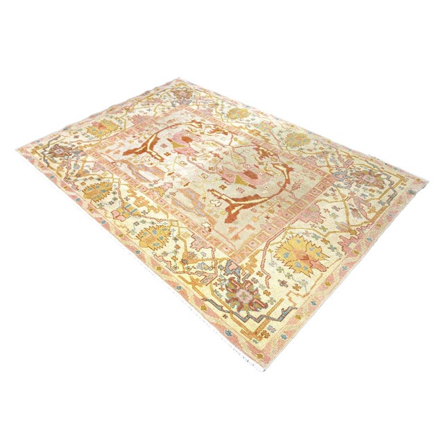Early 21st Century Persian Wool Sultanabad 4x7 Ivory, Light Blue, Pink & Orange Handmade Area Rug #1141234 For Sale - Image 5 of 7