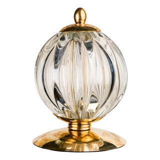 Ovo Table Lamp in Matte Black Glass with Cut Crystal and Brass Finial, 1980s For Sale