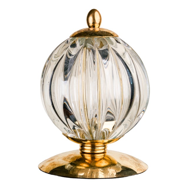 Ovo Table Lamp in Matte Black Glass with Cut Crystal and Brass Finial, 1980s For Sale
