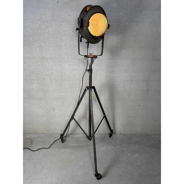 Very beautiful theater spot from Cremer Paris on original rolling tripod (rolls very well). High industrial content. All...