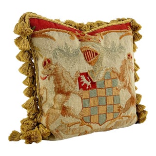 Early 20th Century Crested Aubusson Pillow For Sale