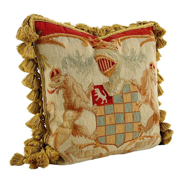 Early 20th Century Crested Aubusson Pillow For Sale