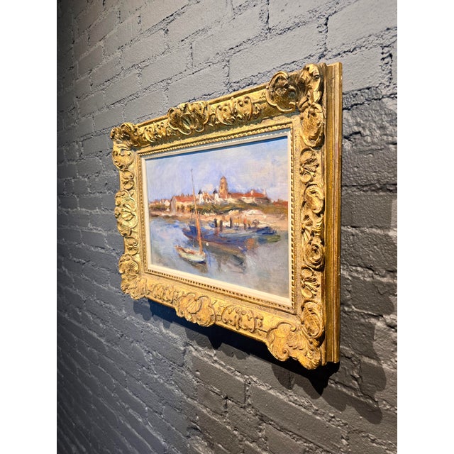 Blue Lucien René Mignon -Costal French Town Scene -1920s Oil Painting For Sale - Image 8 of 9