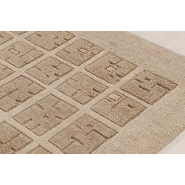 Art Deco Contemporary Art Deco Wool Rug in Beige Hues by Rug & Kilim, India For Sale - Image 3 of 10