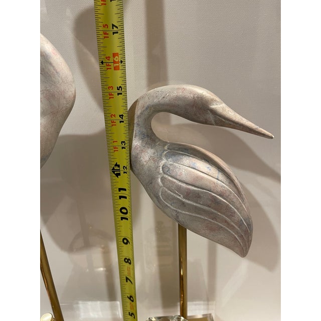 1970s Hollywood Regency Silver Leaf Crane Sculptures on Thick Lucite Bases - A Pair For Sale In San Diego - Image 6 of 12