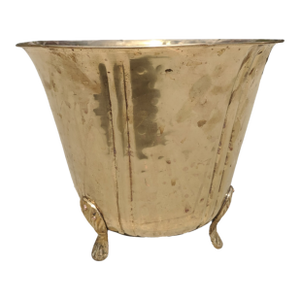 Vintage Hammered Brass and Lion Paw Feet Cachepot Jardiniere