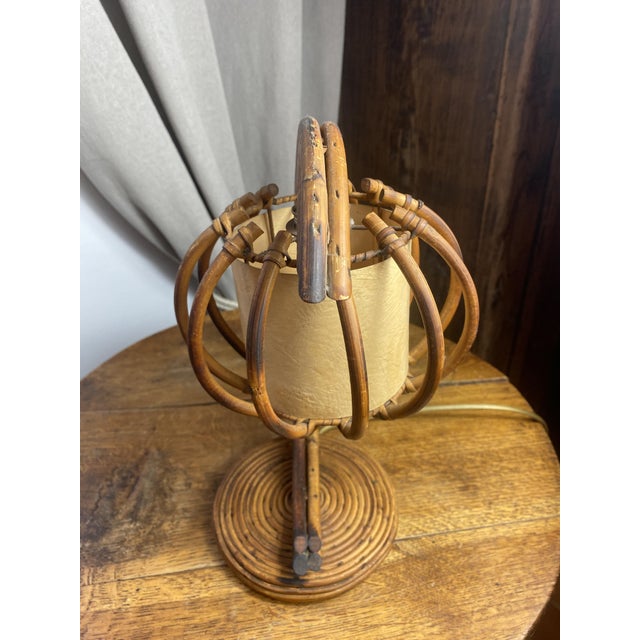 Rattan and Bamboo Table Lamp by Louis Sognot, 1960s For Sale - Image 4 of 14