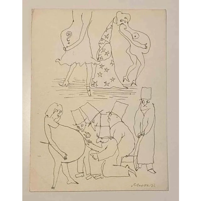 The Magician is a pen Drawing realized by Mino Maccari (1924-1989) in the Mid-20th Century. Hand-signed on the lower. Good...