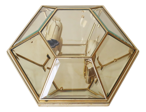 Hexagonal Gold-Plated Flush Mount or Wall Lamp with Faceted Glass, Italy, 1980s