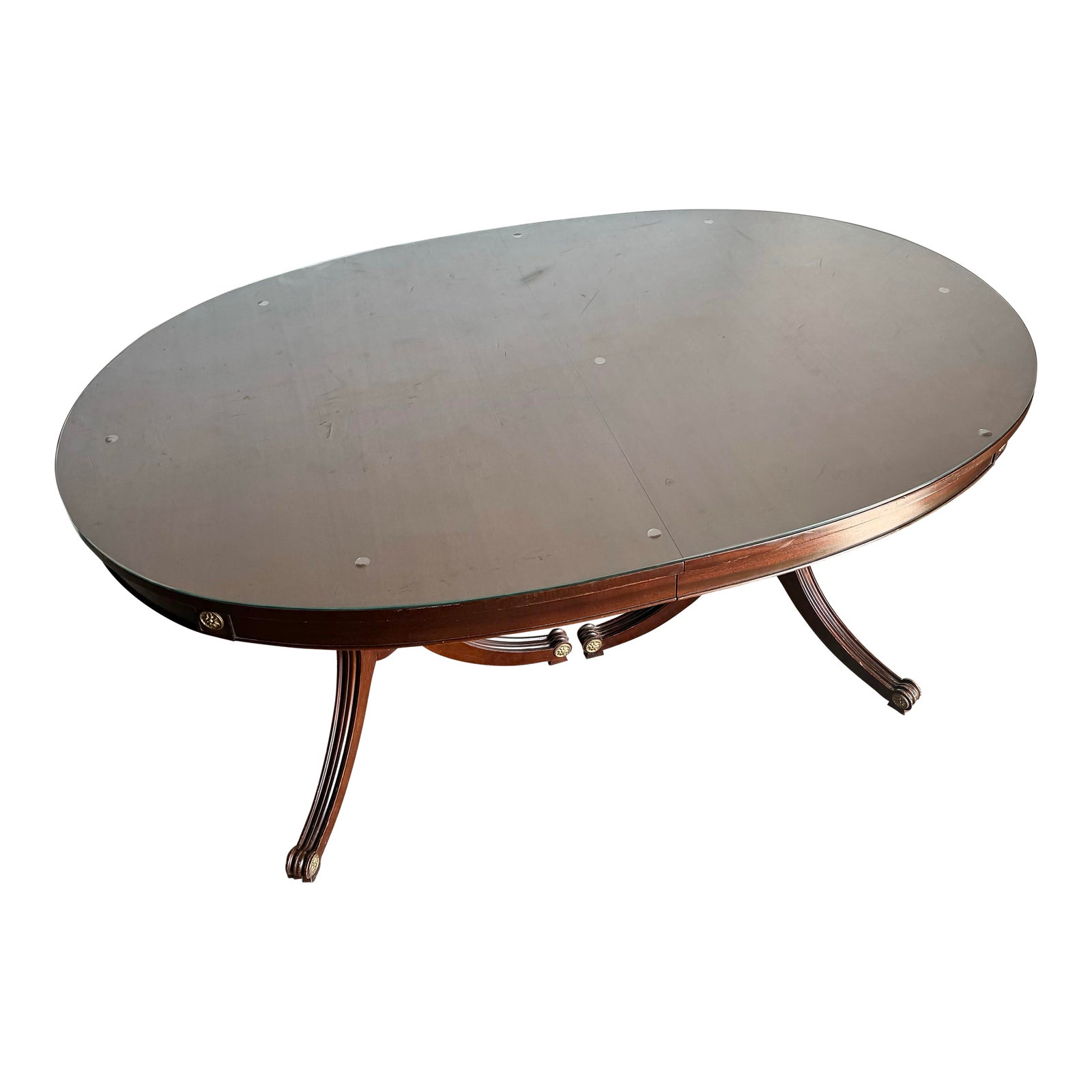 1940s Federal Flamed Mahogany Dining Table With Glass Top by Rway