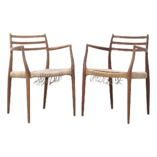 Niels Moller Model 62 Mid Century Danish Teak Captains Chairs - Pair For Sale