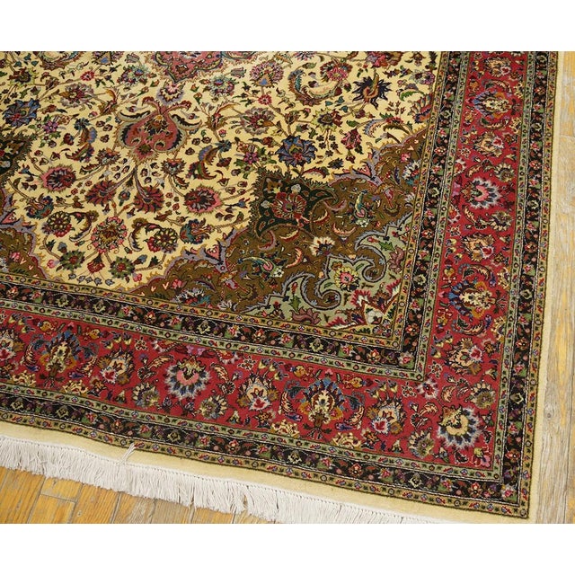 Refined Ivory Background Color With Rosette Claret Border Overall-Medallion Patterns Antique Persian Tabriz Rug For Sale - Image 9 of 9