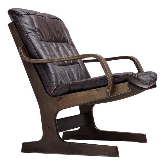 Scandinavian Armchair in Brown Furniture Leather, 1970s For Sale