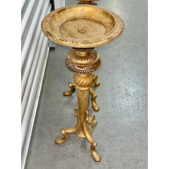 Art Deco French Provincial Brass Tripod Torchieres Candle Holders - A Pair For Sale In Palm Springs - Image 6 of 10