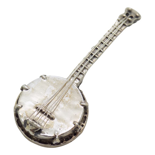 Vintage Italian Handmade Genuine Silver Banjo Figurine, 1980s For Sale