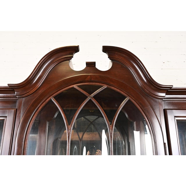 Brown Ethan Allen Georgian Solid Cherry Wood Breakfront Bookcase Cabinet For Sale - Image 8 of 13