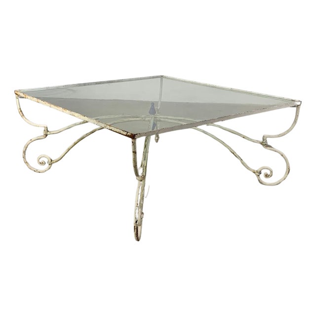 Iron Coffee Table with Square Transparent Glass Top, France, 1960s For Sale