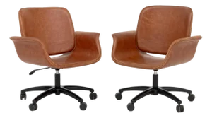 Modern Tan Leather Adjustable Desk Chairs, Pair
