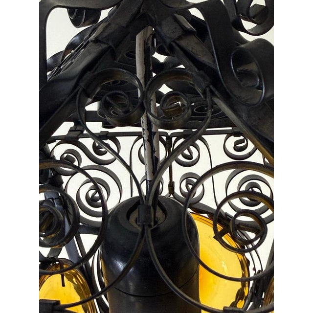 Venetian-Style Handcrafted Lantern Lamp with Amber Glass Panels, 1960s For Sale - Image 11 of 18