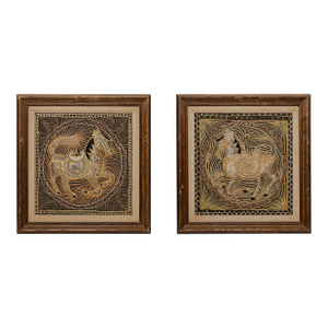 Vintage Mid-Century Burmese Kalaga Tapestries Featuring Embroidered Horse Motifs