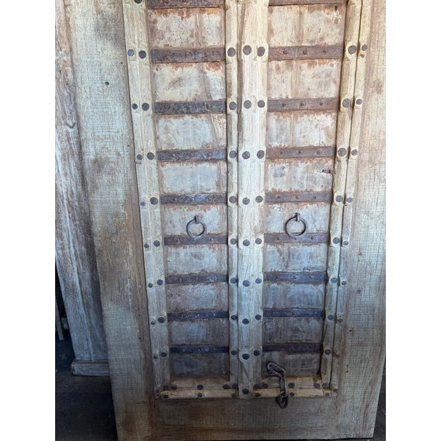 1920s Antique Indian Rustic Wooden Entry Door | Distressed Hand-Carved Architectural Statement 84x36 For Sale - Image 5 of 10