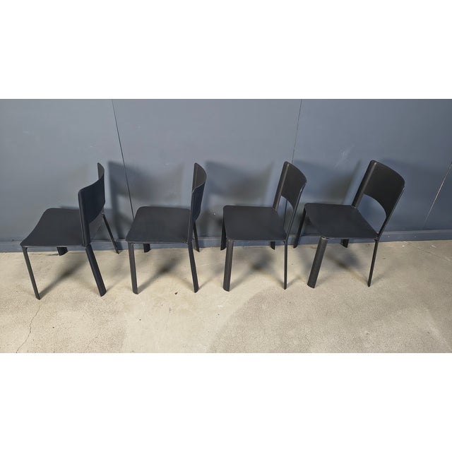 Vintage Black Leather Dining Chairs, Italy, 1980s, Set of 4 For Sale - Image 9 of 16