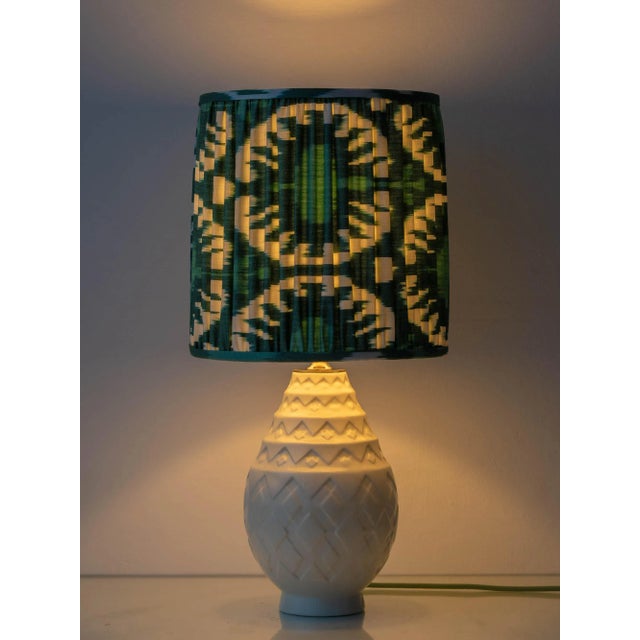 Antique Art Deco Ceramic Table Lamp with New Silk Ikat Shade by Charles Catteau For Sale - Image 10 of 11