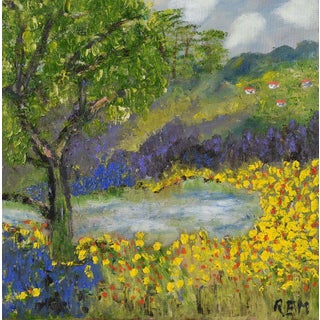 Rose Elizabeth MoorcroftSpring Garden Abstract Landscape with Yellow Flowers and Tree by British Artist, 2000 For Sale