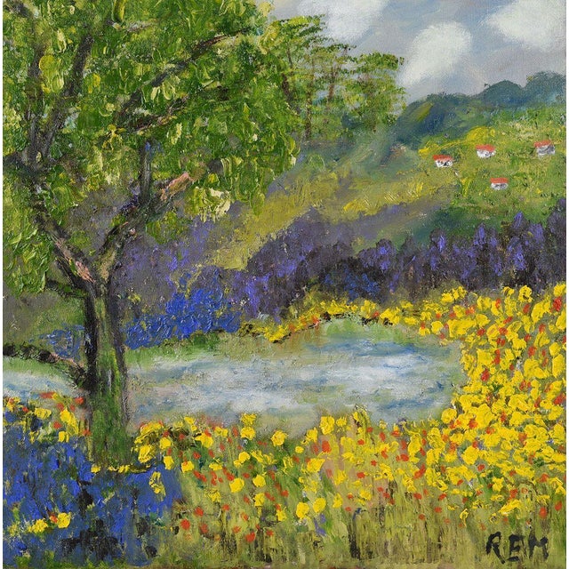 Rose Elizabeth MoorcroftSpring Garden Abstract Landscape with Yellow Flowers and Tree by British Artist, 2000 For Sale