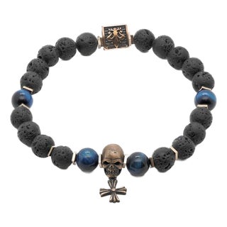 Skull Charm Fleur de Lis Symbol Black Beaded Bracelet For Sale