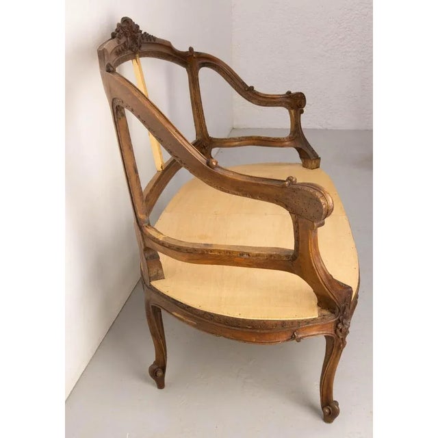 Louis XV French 19th Century Roccoco Revival Walnut Open Sofa in Cane For Sale - Image 4 of 12
