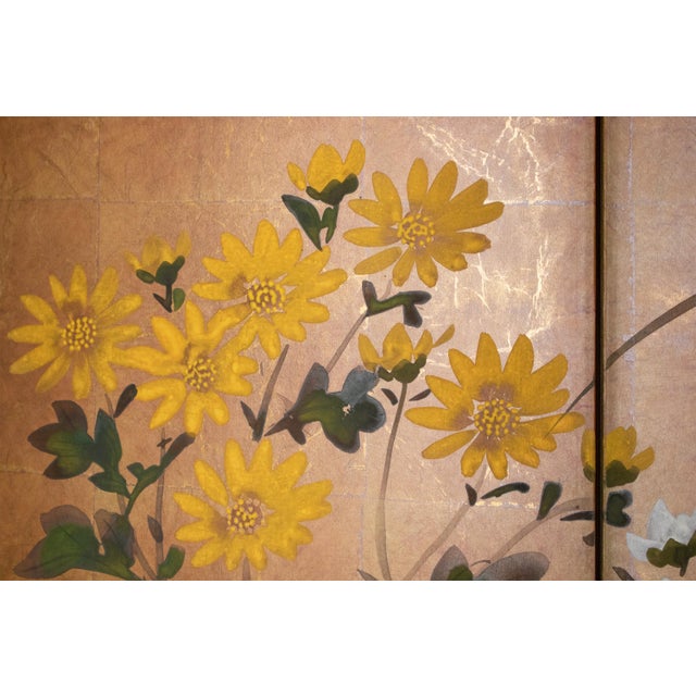 "Autumn Flowers", 1970s Showa Era Japanese Painted Byobu Screen For Sale - Image 11 of 18