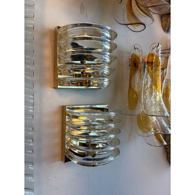 Vintage Art Deco Wall Light Sconces Lucite Ribbon & Brass - a Pair For Sale In West Palm - Image 6 of 12
