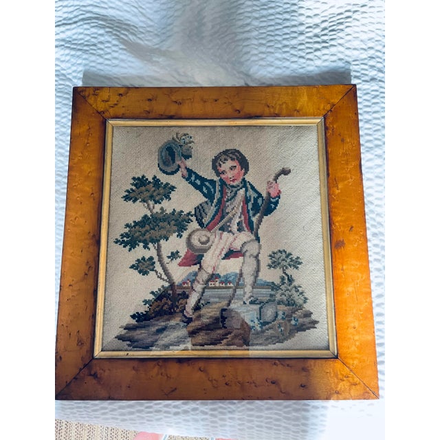 Late 1800s English Needlepoint With Maple Frame For Sale - Image 4 of 5